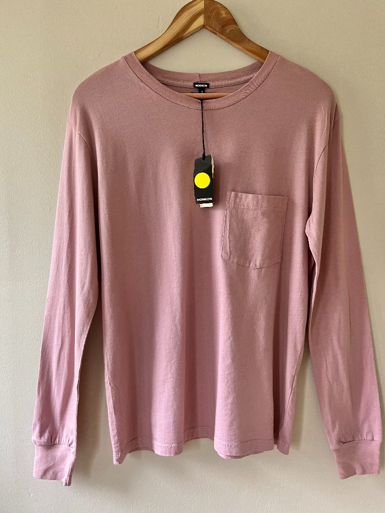 Monrow Sz S Maeve Boyfriend Shirt Pullover Top Long Sleeve Pocket